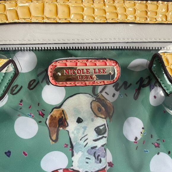 Nicole Lee Sweet Cupcake Tote Removable Interior Bag Coral Green Dogs Puppies - Picture 14 of 16